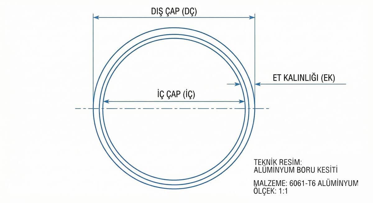 aluminyum boru teknik cizim olculeri