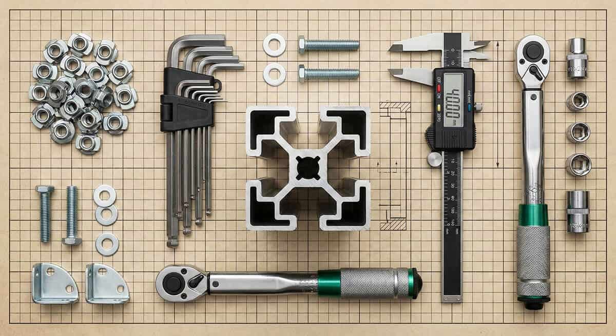 Sigma profil montaj seti, alyan anahtarı, kumpas ve bağlantı elemanları