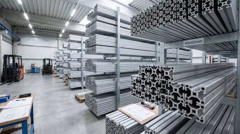 20x20, 30x30 ve 40x40 serisi alüminyum sigma profil çeşitleri ve endüstriyel modüler montaj sistemleri stok görünümü.